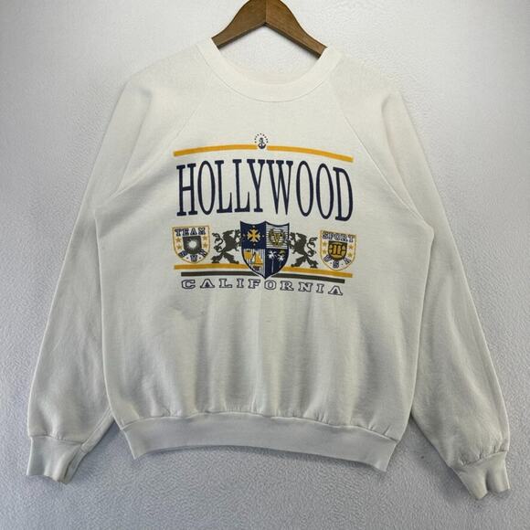 Vintage Hollywood California Sweatshirt Women's XL White Graphic Crewneck 90s - Picture 1 of 16